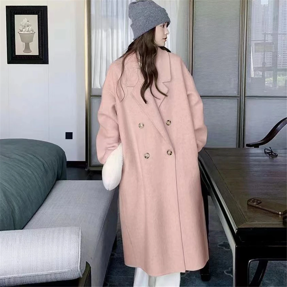 Evening DressDouble Sided Wool Coat For Women, Mid Knee-Length, Soft Wind Cocoon, Long Hair, Autumn And Winter, New, 2024
