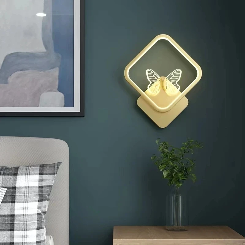 

Modern Round ring butterfly Wall Lamps Home Decor Living Room Bedroom Bedside AC110-240V LED light Gold Black Aisle Decor Sconce