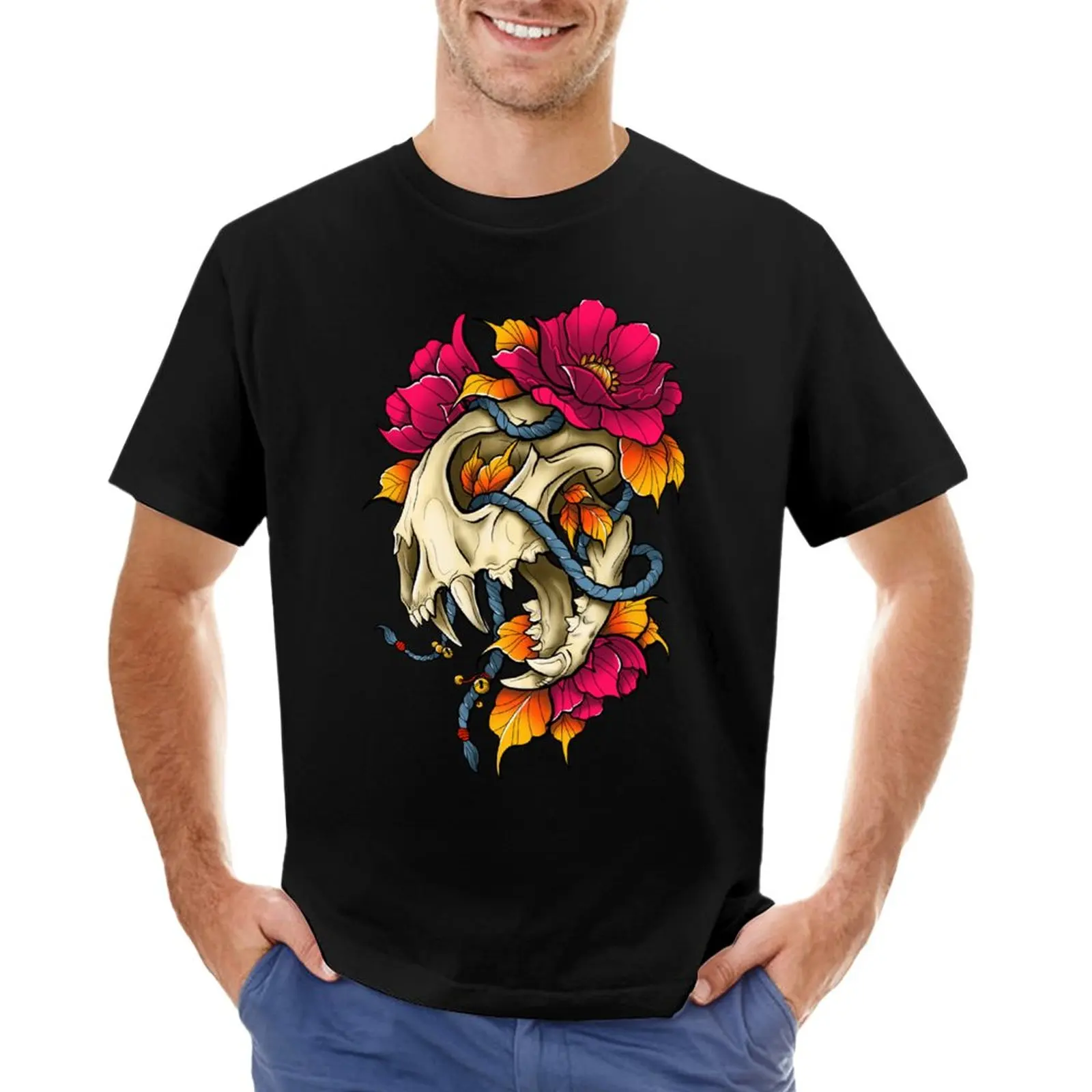 

Lynx's skull in neotraditional tattoo design T-Shirt boys animal print shirt quick drying shirt men t shirt