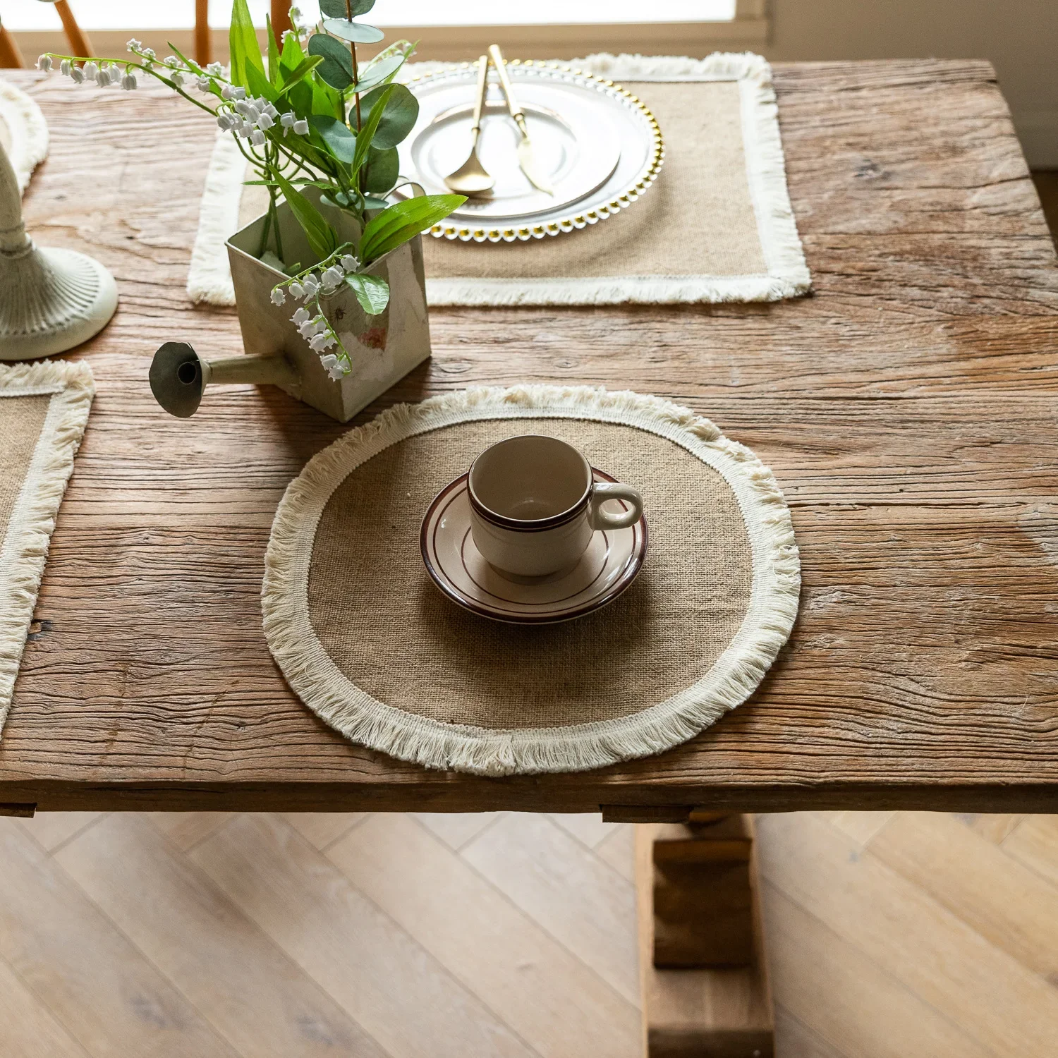 Set Di 6 Tovagliette Rotonde in Cotone Lavabili - Grandi, Intrecciate