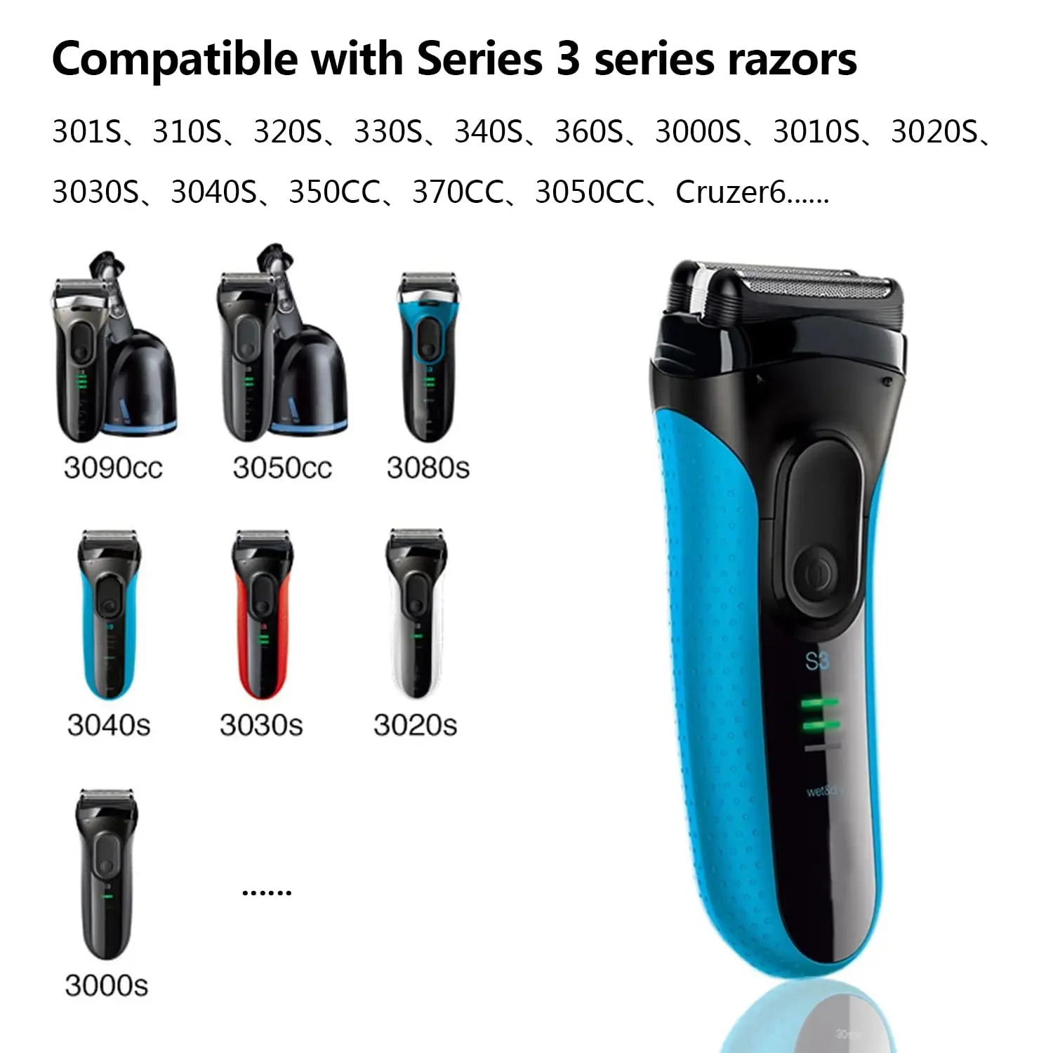 32S Replacement Head Fit For Braun 3 Series electric shaver 300S 301S 310S 5408 razor electric shaver head