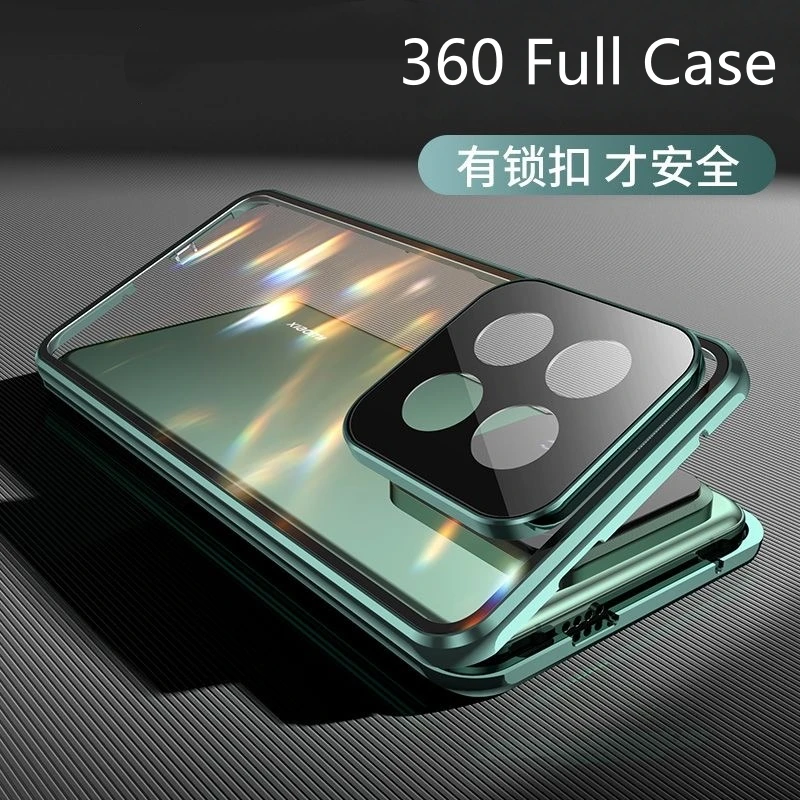 360 Full Coverage Double-Sided Magnetic Metal Case with Tempered Glass Protection
