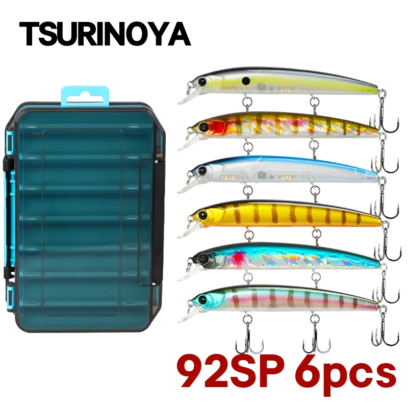

TSURINOYA 92SP Suspending Minnow Fishing Lure Set 6pcs 92mm 9g Long Casting Pike Artificial Hard Bait Crank Wobbler Jerkbait