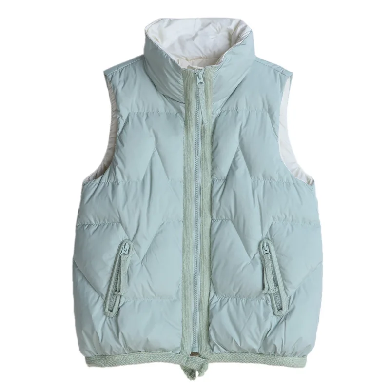 2022 Women Winter Vest White Duck Down Stand Color Sleeveless Jackets