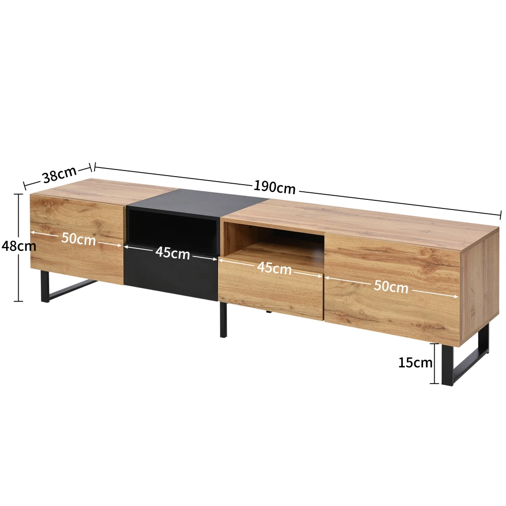 Moderner TV-Ständer aus schwarzem Holz – geräumiger Stauraum und robuste Konstruktion | Ideal für Wohnzimmer, langlebige Wohnmöbel – Detail 3