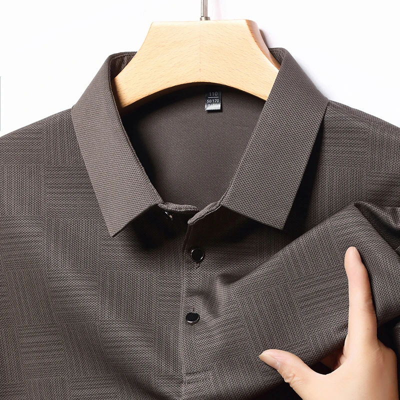 Neues Herren Business Casual Langarmhemd einfarbiges Polos hirt modisch atmungsaktiv bequem vielseitig Top – Detail 5