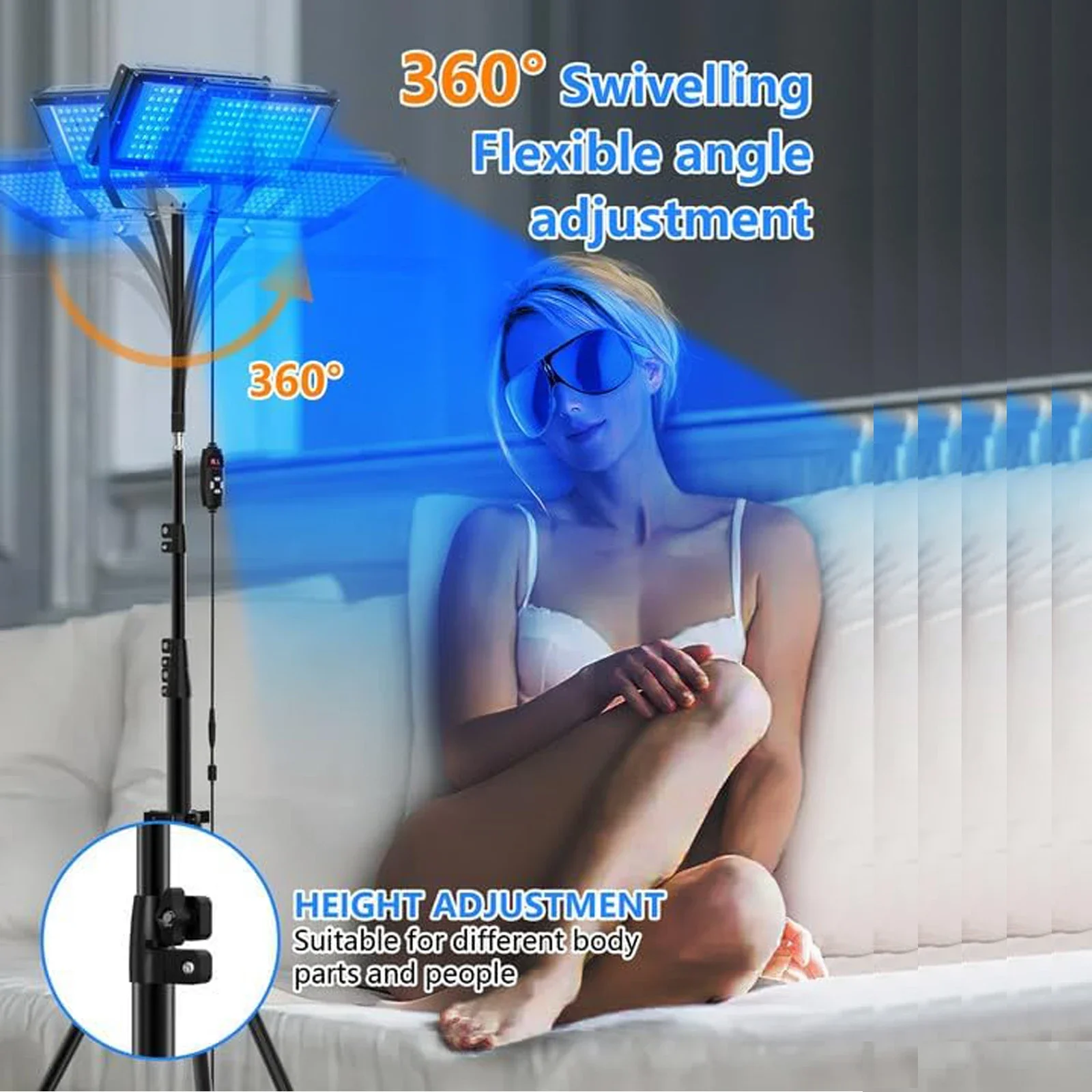 NEW Ultraviolet Tanning Lamp 50W Tripod Solarium Lamp for Tanning Body 96PCS Blue Light Lamp Wavelength 460nm & 480nm Skin care