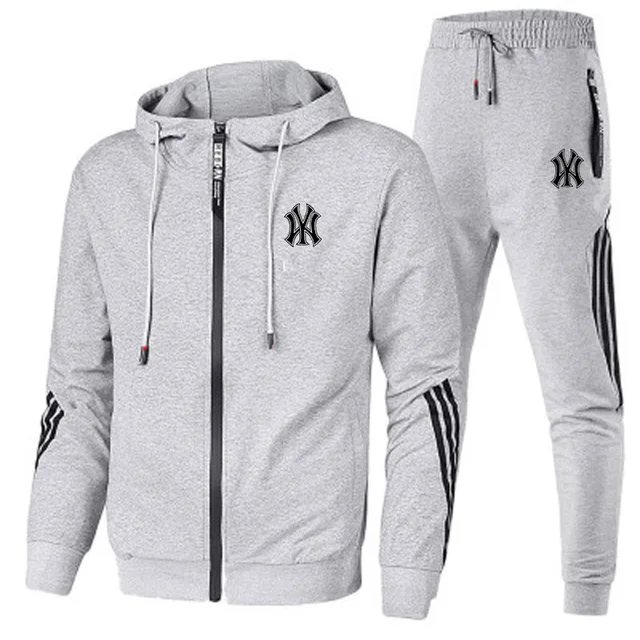 Fashion tracksuit men suit autumn new zipper cardigan jacket sweatpants stripe running fitness basketball jogging
