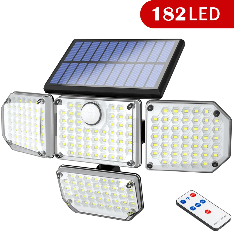 led solar lights Solar Motion Sensor Lights Outdoor 48/112/182 LED Flood Light Waterproof 3 Modes 4 Adjustable Heads Solar Powered Wall Lamp brightest outdoor solar lights Solar Lamps