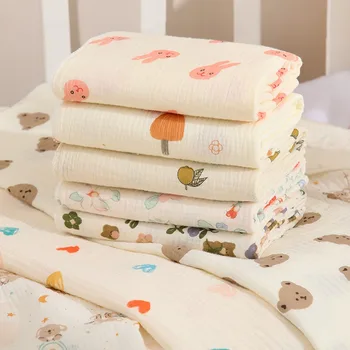 Double-layer Zou Bu Baby Quilt Wrapping Cartoon Print Soft Newborn Gauze Cover Blanket Wrapping Towel Swaddling Towel 1