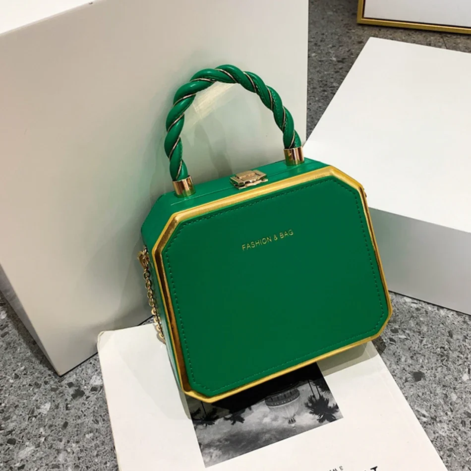 

Luxury Chains Handbags for Women Designer High Quality PU Leather Box Shoulder Bag with Woven Handle Travel Crossbody Bags
