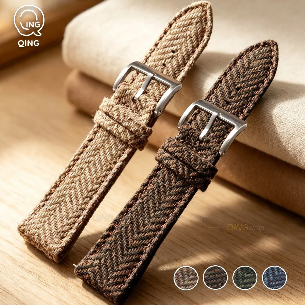 Vintage Tweed Weave Quick Release Nylon Leather Watchband Strap in Multiple Sizes