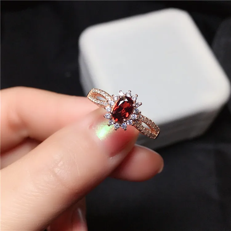 

100% Real 925 Silver Garnet Ring for Daily Wear 4mm*6mm Natrual Garnet Silver Ring Sterling Silver Woman Garnet Jewelry