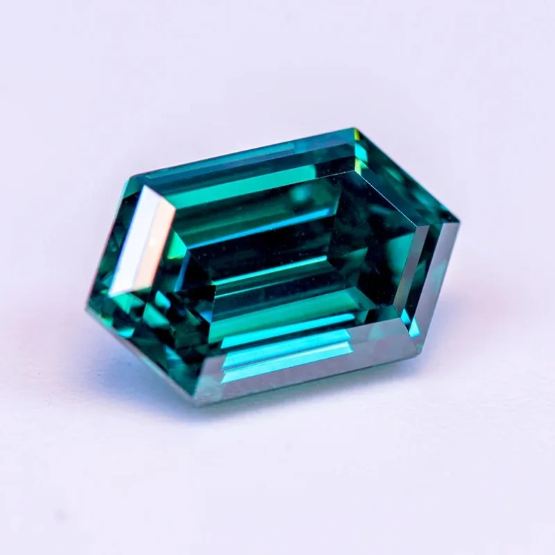 Lab Grown Diamond Moissanite Stone Primary Color Emerald Green Long Hexagon Shape Charms Jewelry Making with GRA Certificate