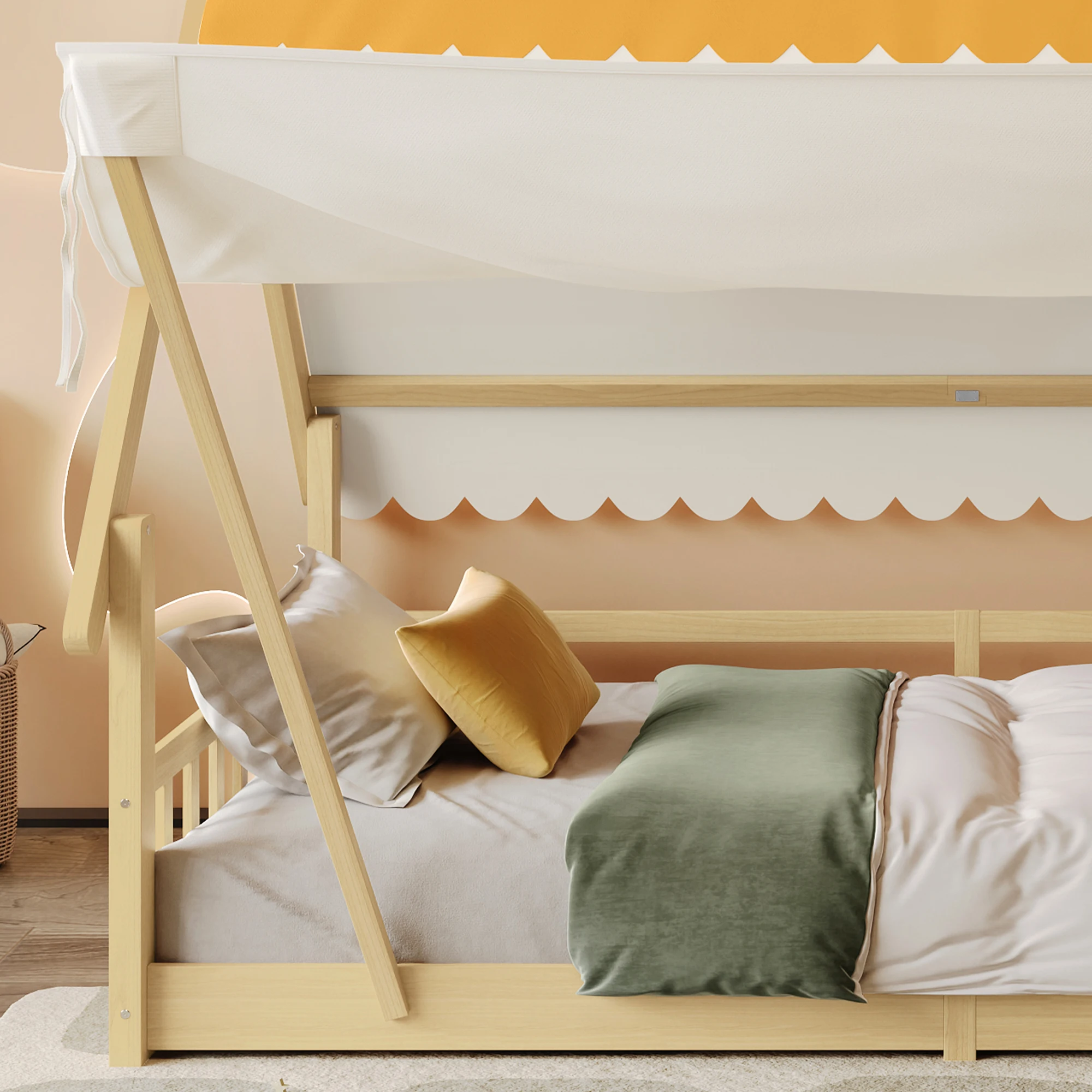 Holzbetten, Kinderbett, Einzelbett, exquisites Holzhaus-Design, das Zelt ist abnehmbar, stabile Lattenroste – Detail 17