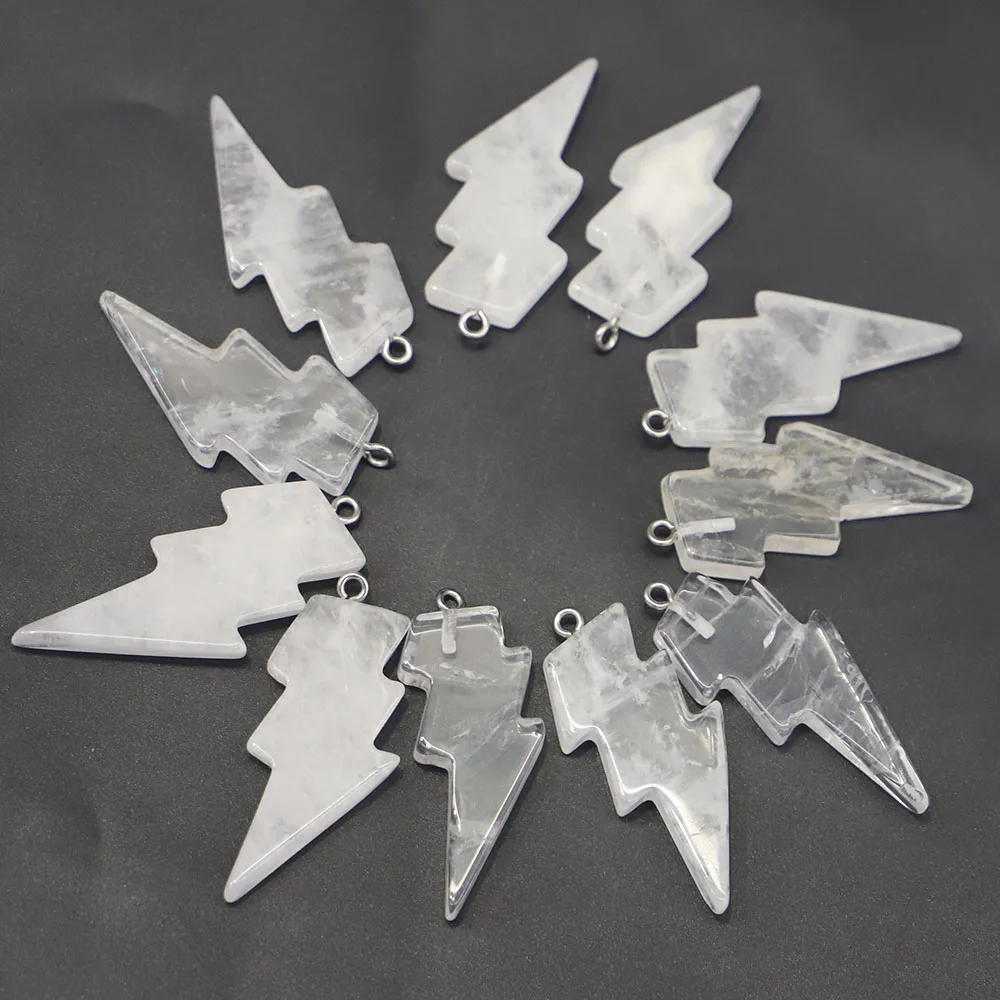 

42x20MM Fashion Natural Stone Clear Quartz Lightning Pendants Charm for Healing Crystals Necklace Jewelry Making 10pcs Wholesale