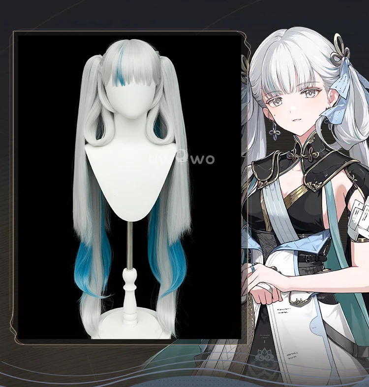 Jinhsi Wig Wuthering Waves WuwWa Jinhsi Cosplay Wig With Tonytail Long Hair Grey Blue Hair 1
