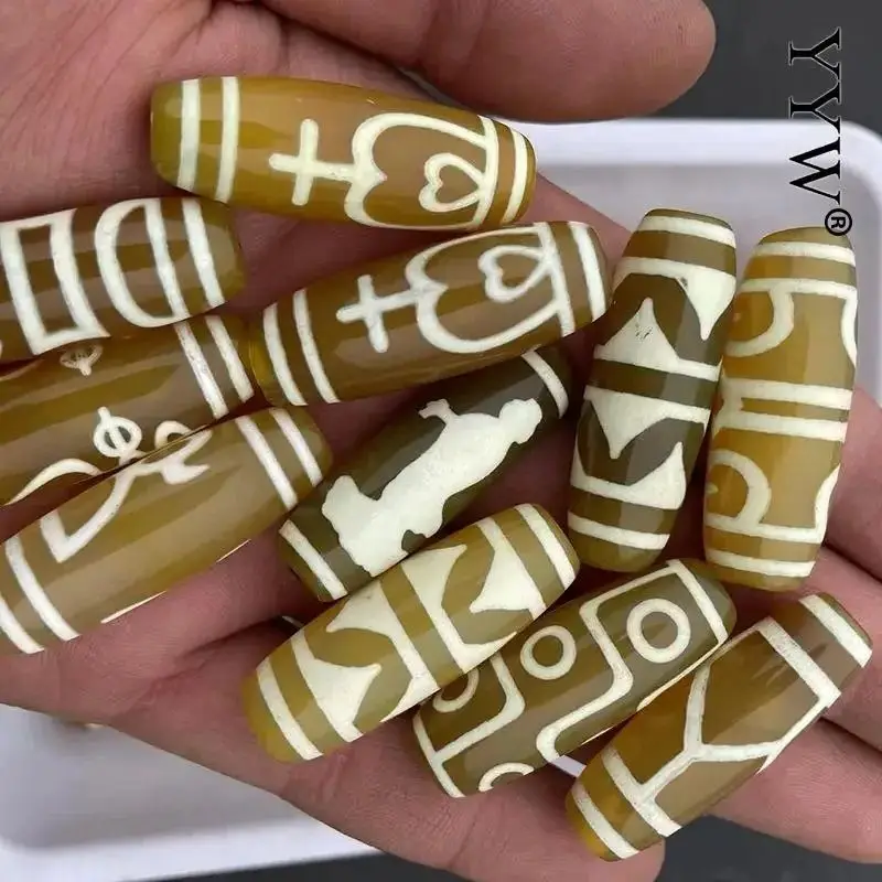 5pcs Natural Tibetan Dzi Beads Yellow Calcedony Random Pattern 40mm Chalcedony Bead For Jewelry Making Diy Bracelet Necklace