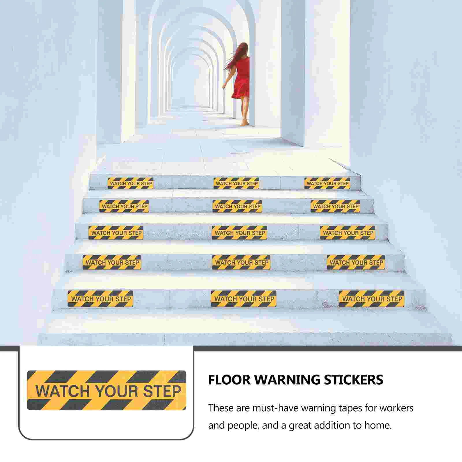 2 Pcs Anti Slip Tape Watch Your Step Warning Signs Safety Stickers Roadway Tape Steps Caution Wet Floor Sign Yellow