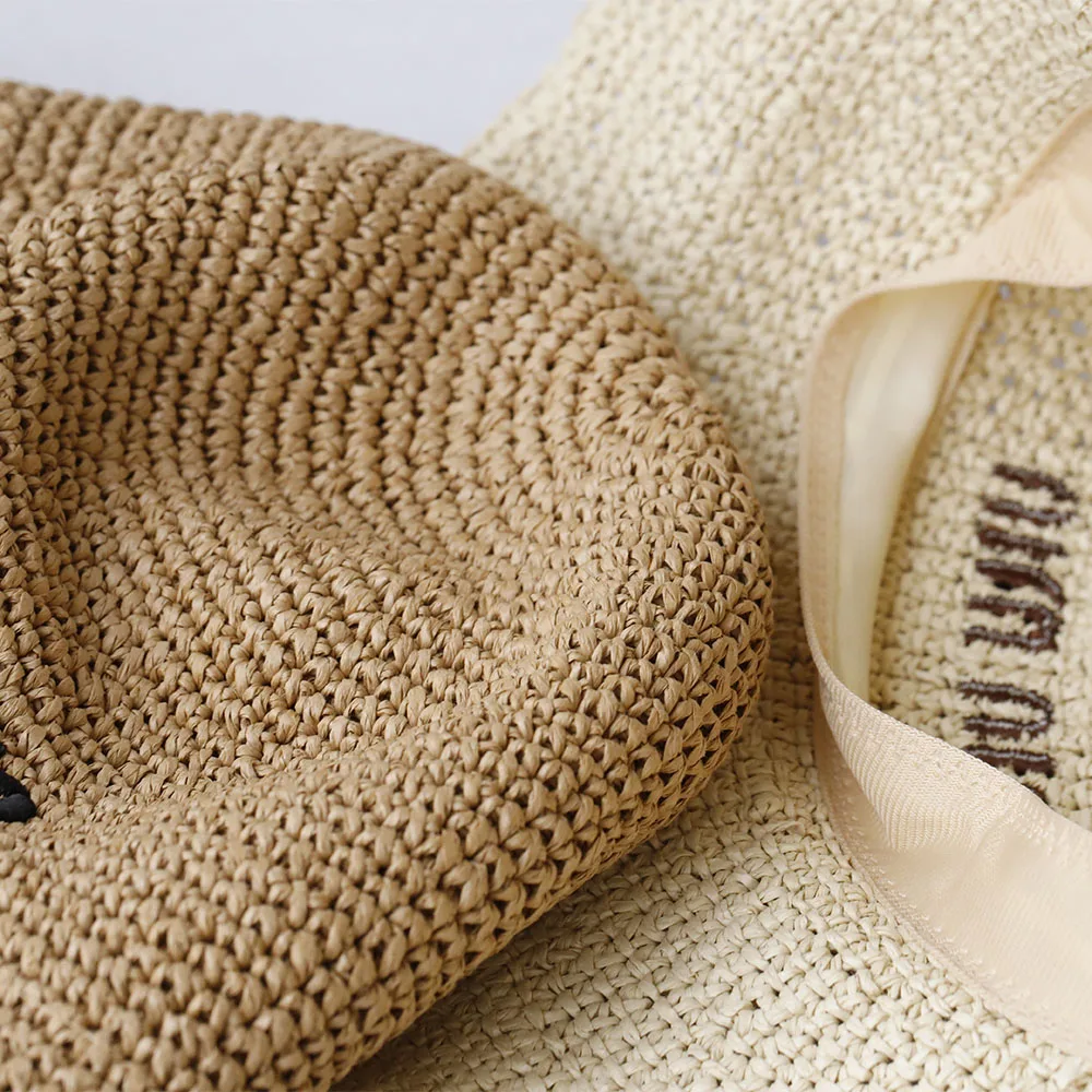 Handmade letter embroidery Bucket Hat Fisherman Hat Hand weaving Panama Girl Fishing women Sun Hats women bucket hat sun hat women hat bucket hat