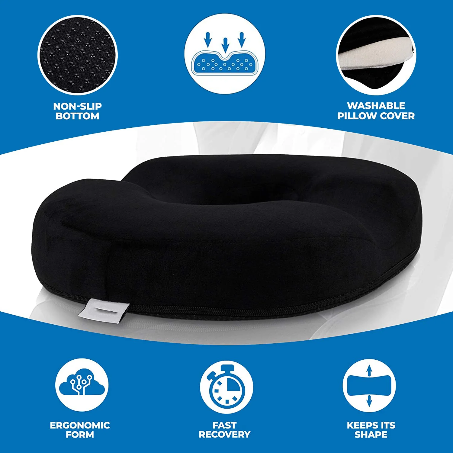 Donut Pillow for Tailbone Pain-100% Memory Foam Hemorrhoids Pain Relief  Office Chair Cushion for Back, Sciatica, Orthopedic Surgery Recovery