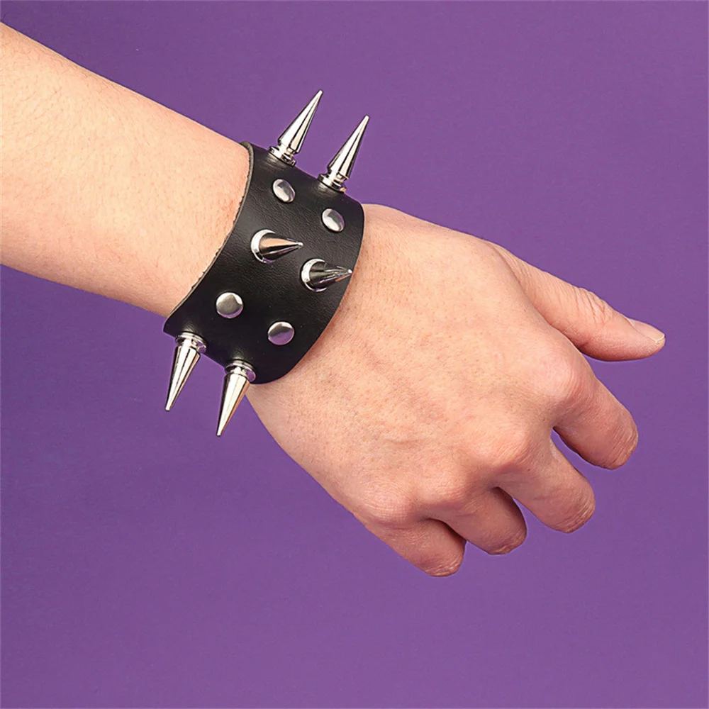 80s Leather Bracelet Men Wristband Women Punk Rock Bangle Goth Jewelry Cosplay Emo Gothic