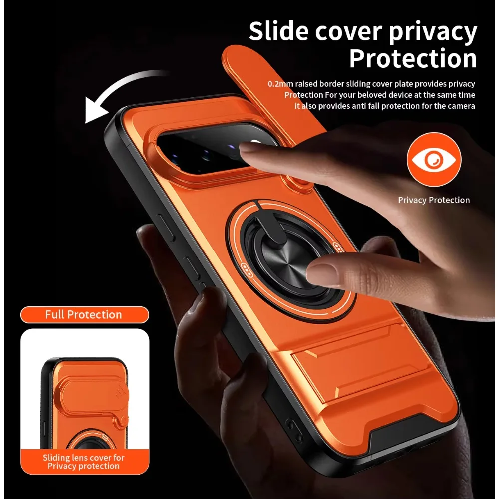 360° Magnetic Ring Stand Phone Case with Slide Camera Lens and Drop Protection