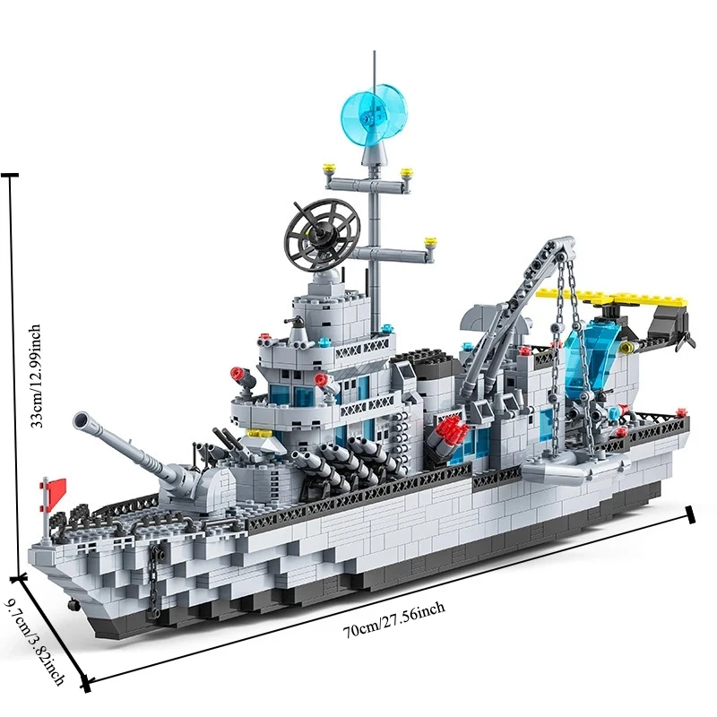 1560pcs 6 IN 1 Military Navy Ship Sets Building Blocks War Army Boat Plane Model