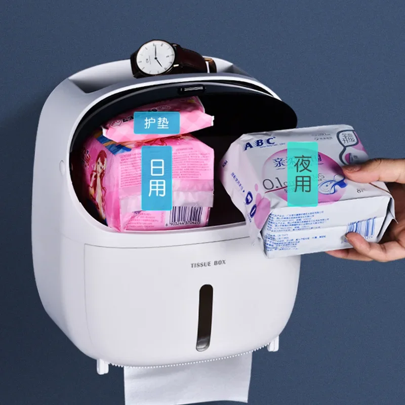 Description Picture 4 of itemCreative no punching waterproof tissue holder toilet tissue box toilet paper storage rack paper drawer bathroom accessories