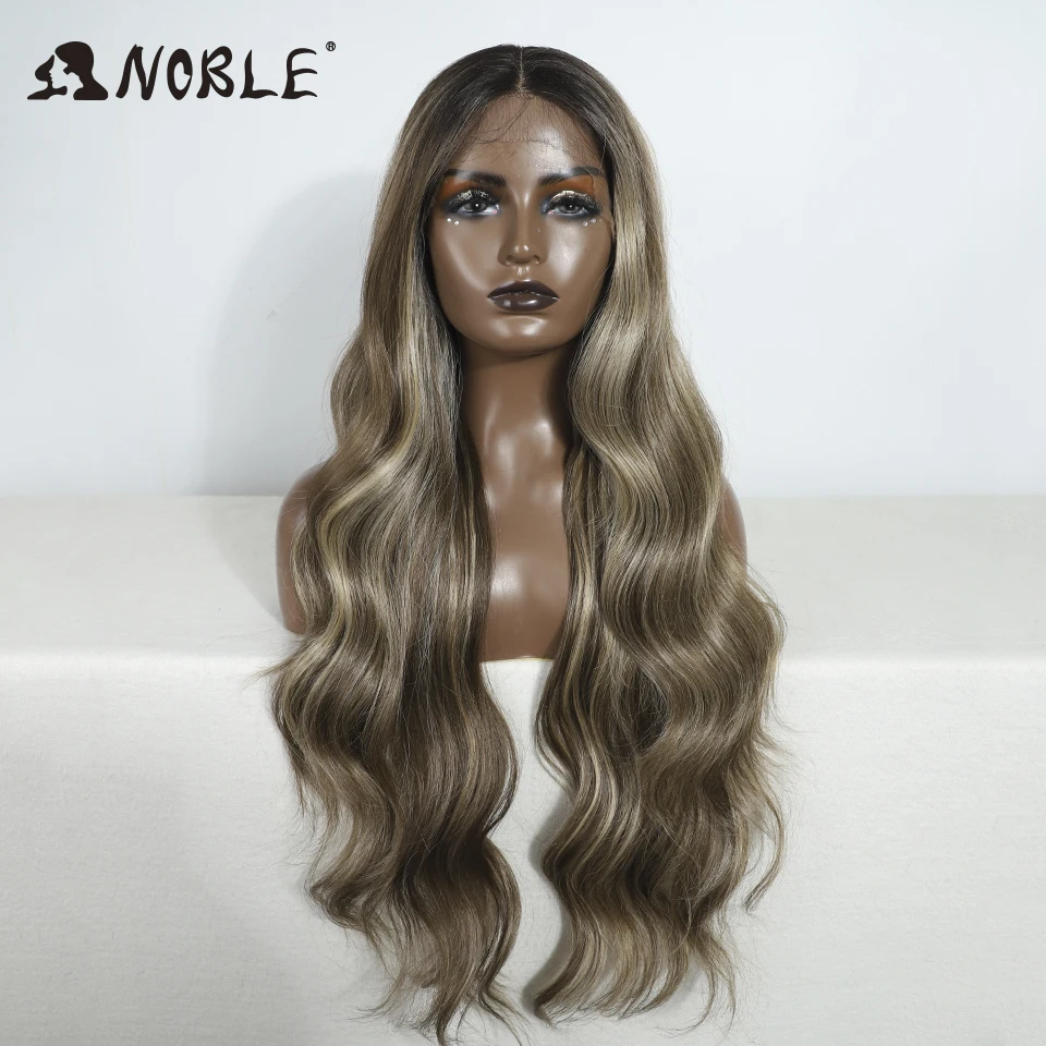 Noble Synthetic Lace Front Wig Long Wavy 30" Body Wavy Long Part Lace Wig For Women Lace Front Wig Ombre Blonde Cosplay Wig