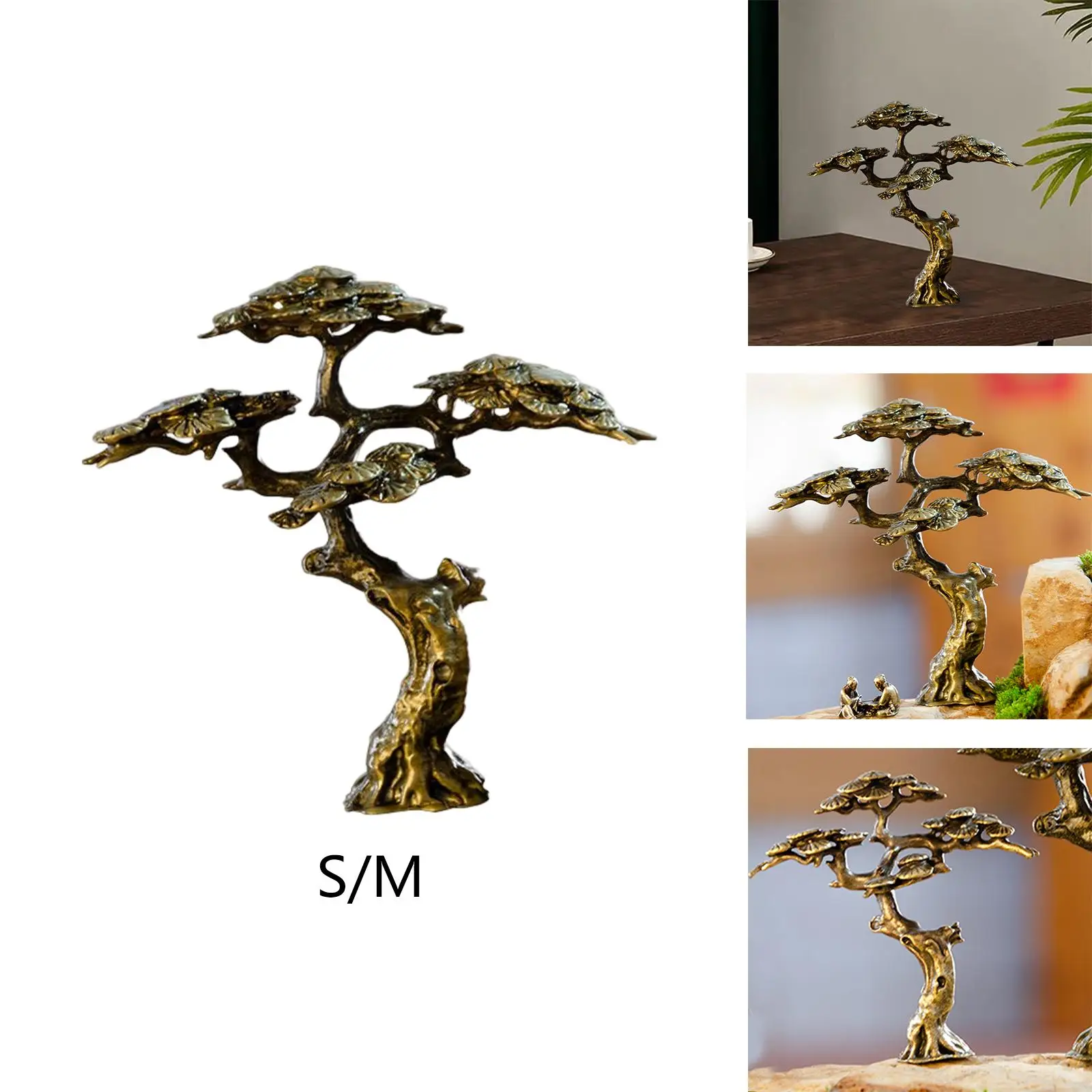 Mini Welcome Pine Miniature Figurine Copper Small Faux Tree Decor for Bonsai Tree Statues Miniature Landscape Decorations
