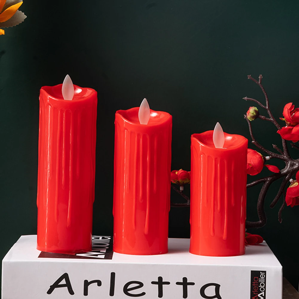 11/13/15CM Flameless Candles Light LED Electronic Red Artificial Candle Battery Powered Home Party Festival Halloween Decoration