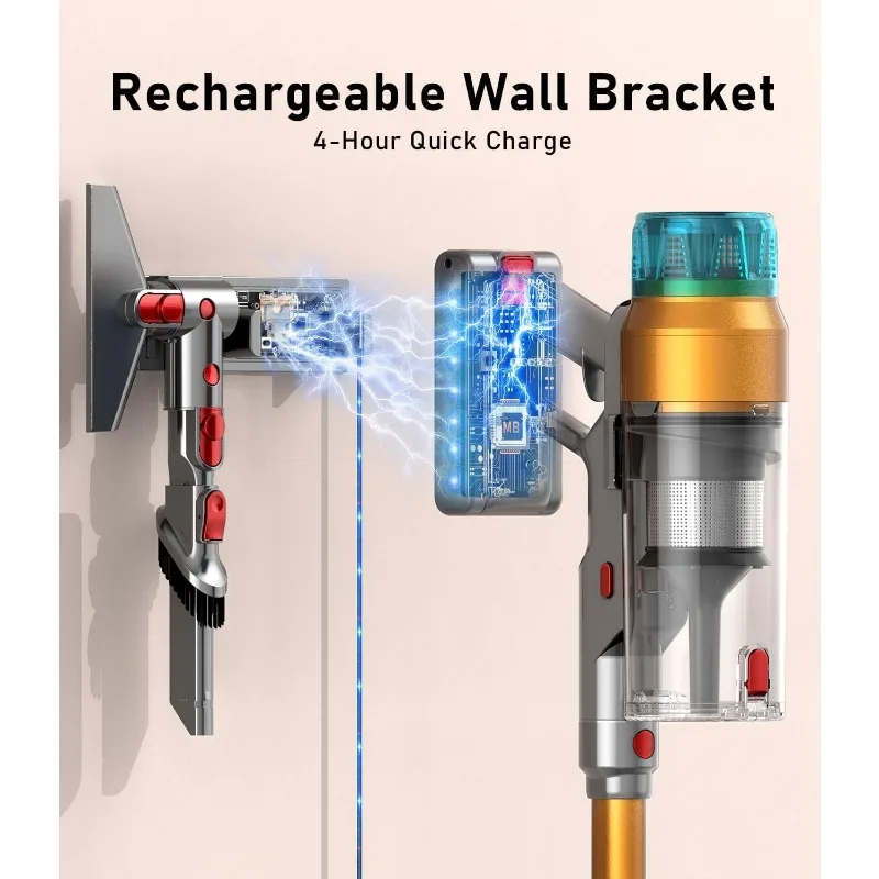 Cordless Vacuum Cleaner 600W 55Kpa Stick Vacuum,Up to 55Mins, Vacuum Cleaners for Home Rechargeable Wall Mount OLED Color Screen 4