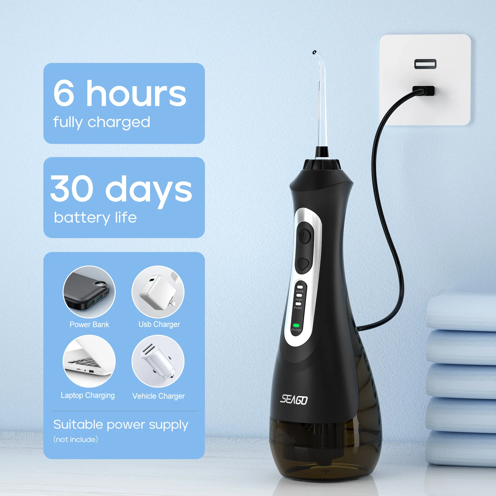Dental Water Flosser SEAGO New Oral Dental Irrigator Portable Water Flosser USB Rechargeable 3 Modes DIY Mode IPX7 Water For Cleaning Teeth SG833