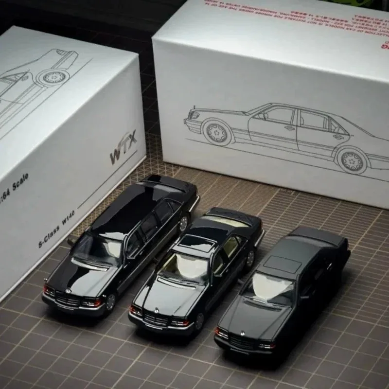 다이캐스트 WTX 1/64 스케일 W140 600SEL 블랙 그레이 컬러 시뮬레이션 합금 자동차 모델 컬렉션 디스플레이 장식품 장난감 선물