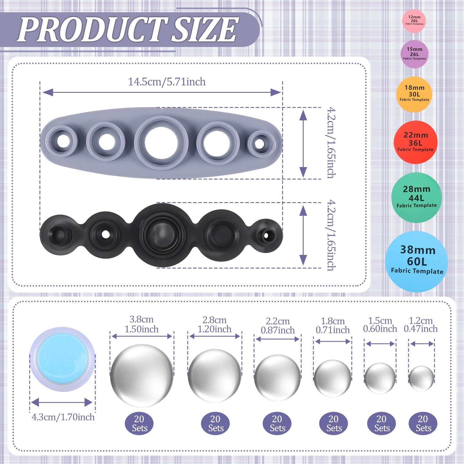 100/120Pcs Cover Button Kit 5/6 Size DIY Covered Buttons Fabric Cloth Cover Button with Fabric Cutting Template Sewing Tool