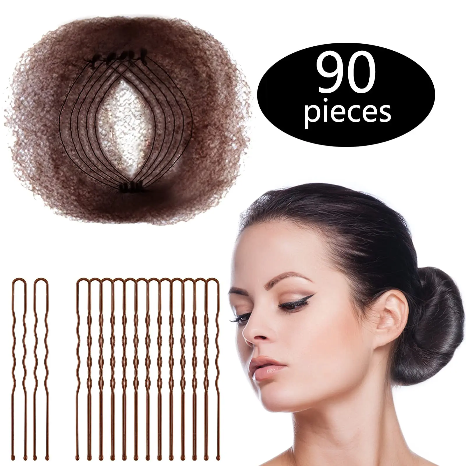 

U Shaped Pins Set with 50 Pieces 50 Cm Individual Package Invisible Hair Nets, 40 Pieces Hair Pins for Ballet Bun Women and Wig