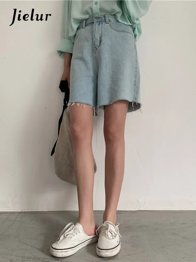 Jielur Streetwear Biker Shorts Women Korean Style Summer Cotton Denim Shorts Jeans High Waist Cool Short Feminino Chic