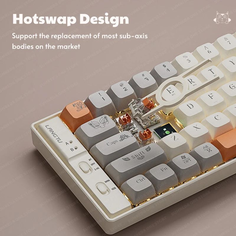 Teclado Mecânico sem Fio para Jogos 2.4g Bluetooth com Fio 3-mode Hotswap Rgb Backlit 69key Computador Laptop Langtu-gk69 - Imagem 6