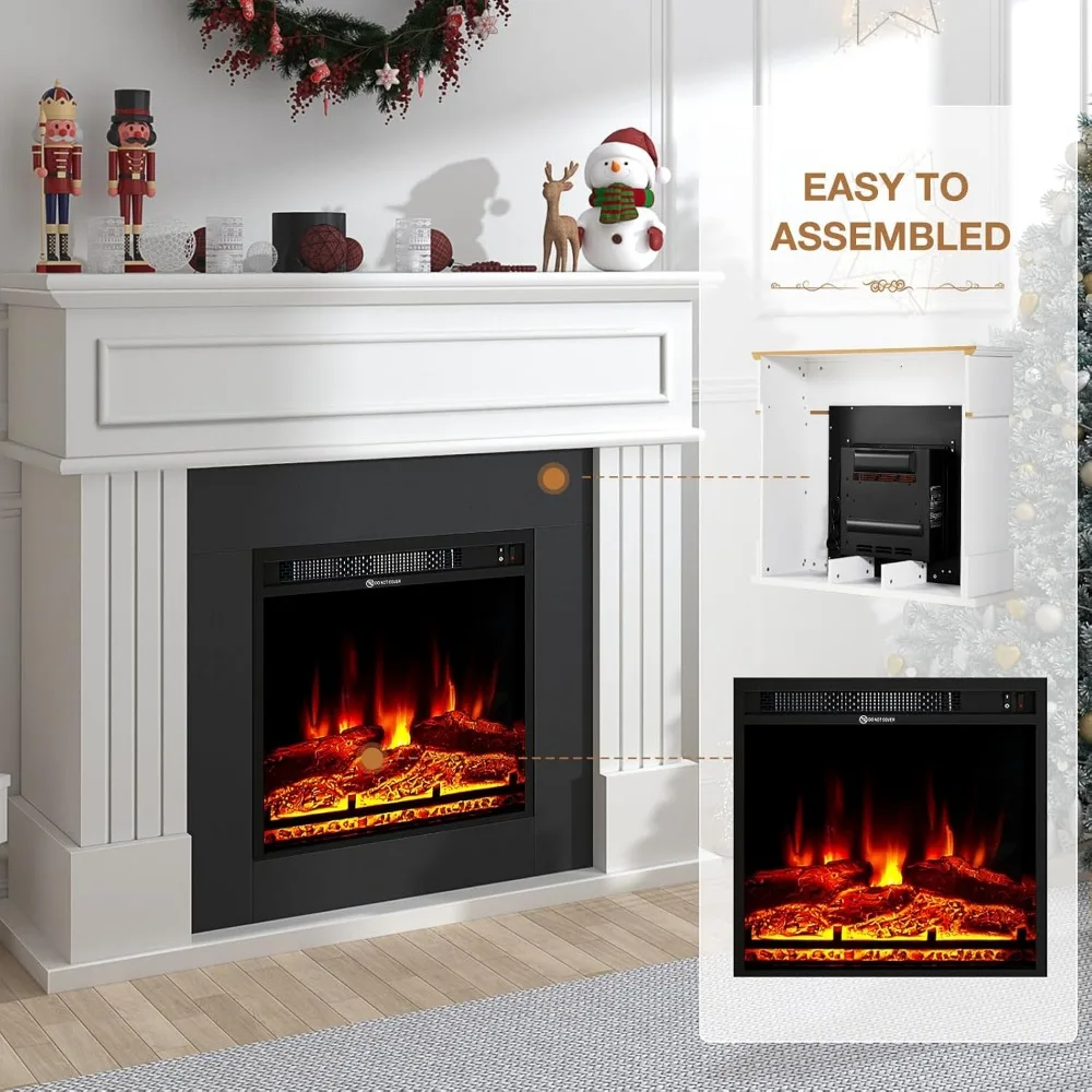 Electric Fireplace with Mantel,Fireplace TV Stand with 18’’ Electric Heater, 3D Realistic Flame,Freestanding ，42''W，White 5