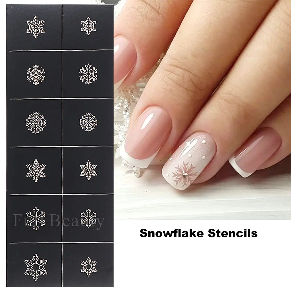 Airbrush Nail Art Stencil Stickers Snowflake Christmas Prints Template Decals Love Heart Star Nail Design Accessories LANLK nail stickers nail art tools nail art decoration nail decals