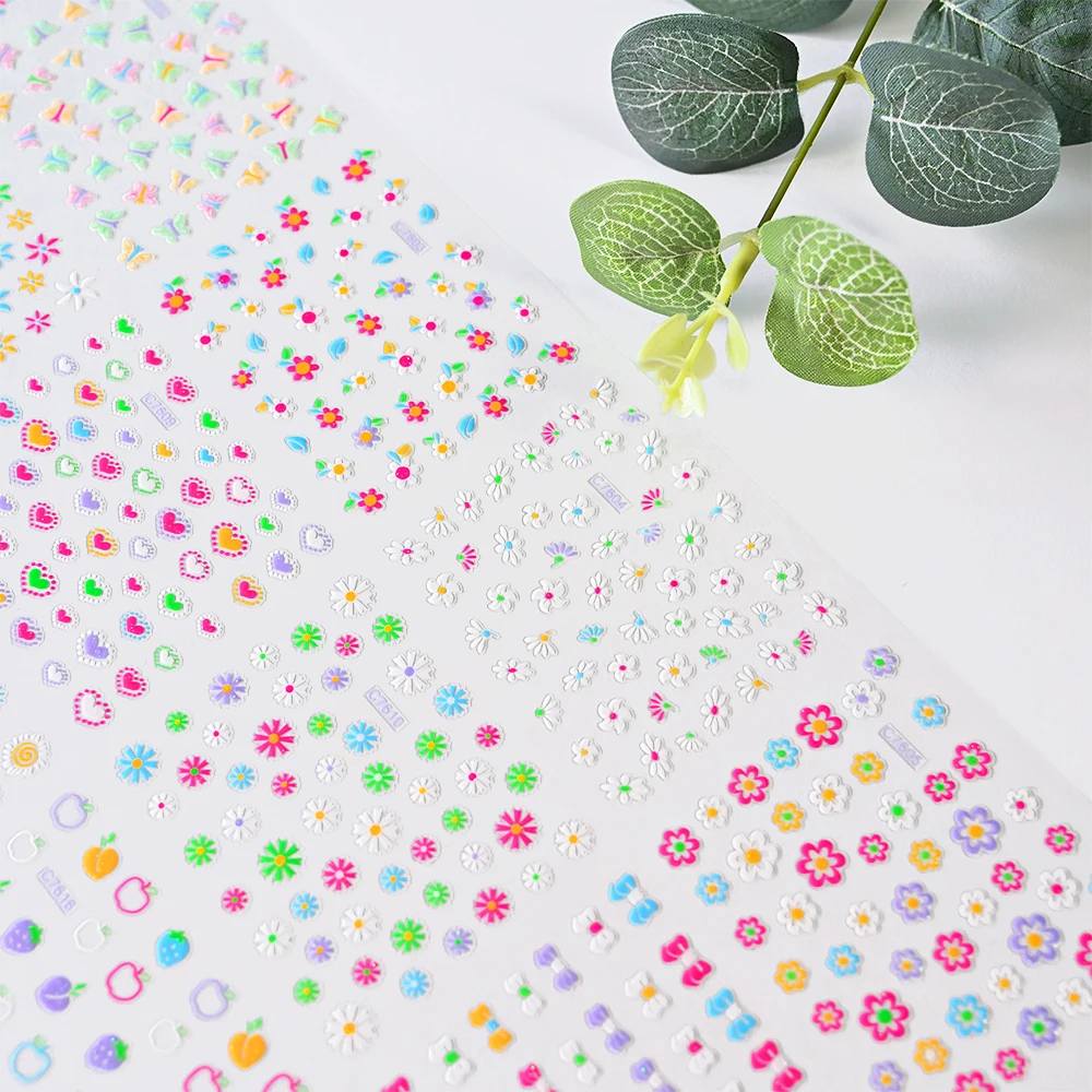 24Pcs Cute Colorful Flower Nail Stickers Summer Kawaii Butterfly Petal Nail Art Decals DIY Manicure 3D Self-adhesive Sliders&7^E 4