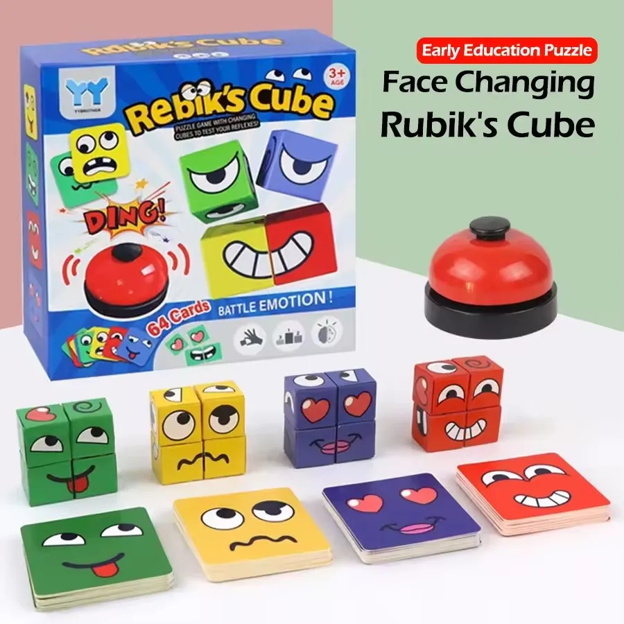 Kids Face Change Cube Game Montessori Expression Puzzle Building Blocks Toys Early Learning Educational Match Toy for Children