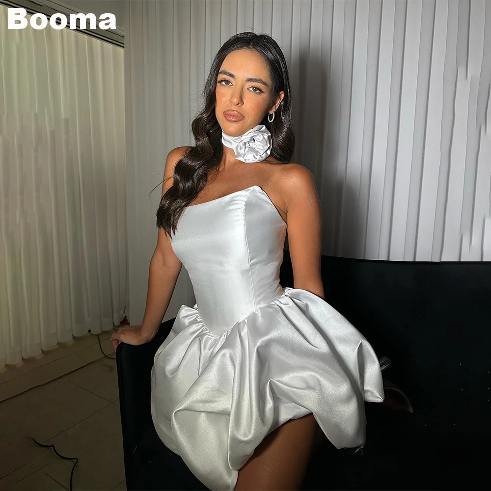 

Booma A-Line Strapless Cocktail Dresses Puff Ball Prom Gowns Stain Short Wedding Party Dress for Bride Women Club Night Wear