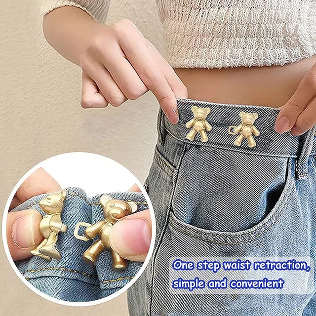 2Pcs Bear Shaped Jean Buttons Adjustable Jean Button Waist Buckle Snap  Pants Buckle Extender Replacement Jeans Button Tightener - AliExpress