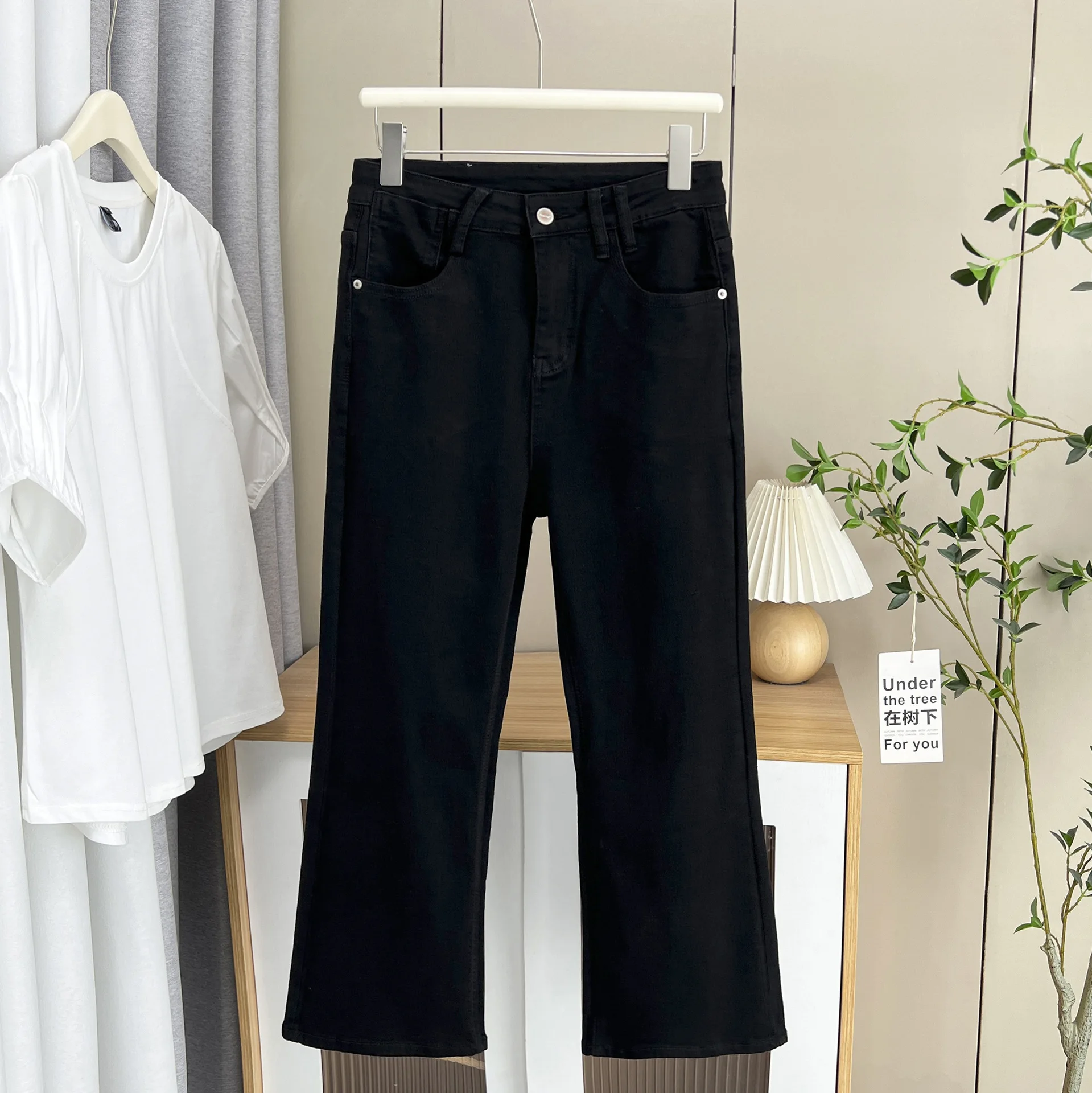 Spring Summer 100kg New Micro Flare Jeans Premium Plus Size Women Casual high-elastic Denim Pants 5313