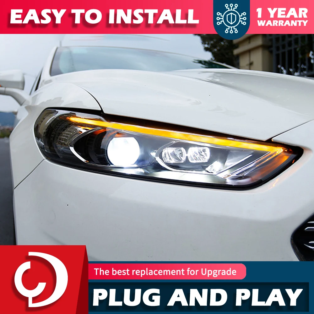 

AKD 2 PCS Car Head Lamp for Ford Fusion Headlight 2013-2016 Mondeo LED Headlight Projector Lens DRL Automotive Accessorie