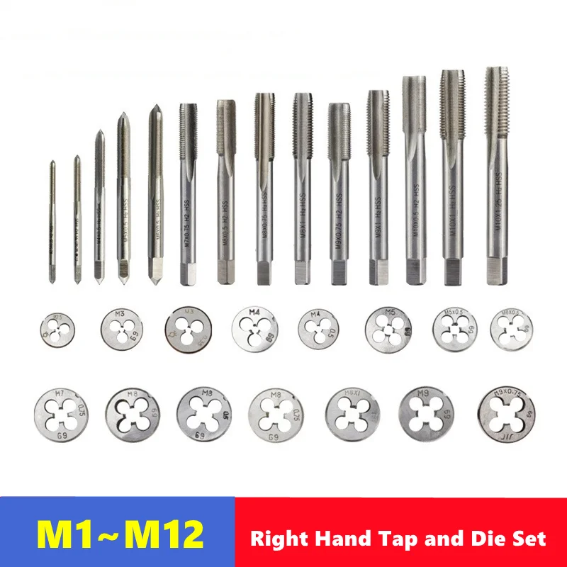 Tap and Die Set 2pcs right hand metric tap die set M1-M12 used for machine tool internal and external thread tapping and thread repair tools