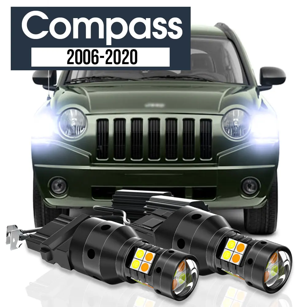 

2pcs LED Dual Mode Turn Signal+Daytime Running Light Blub DRL Canbus Accessories For Jeep Compass MK MP 2006-2020 2011 2012 2013