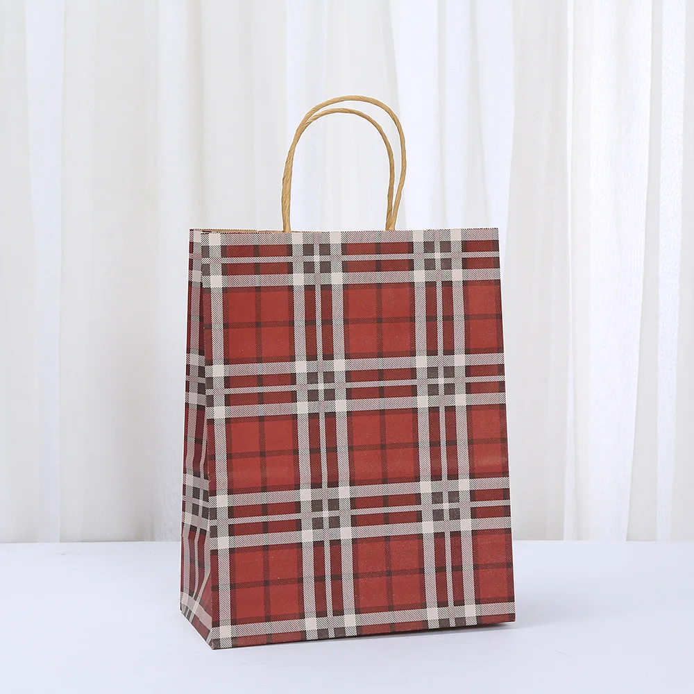 20PCS Retro Plaid Kraft Paper Gift Bags with Twisted Handles, Stylish Reusable Tote Bag... - SKU KPGB1515 - UGI Packaging